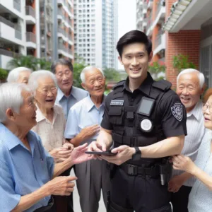 security guards interacting with residents