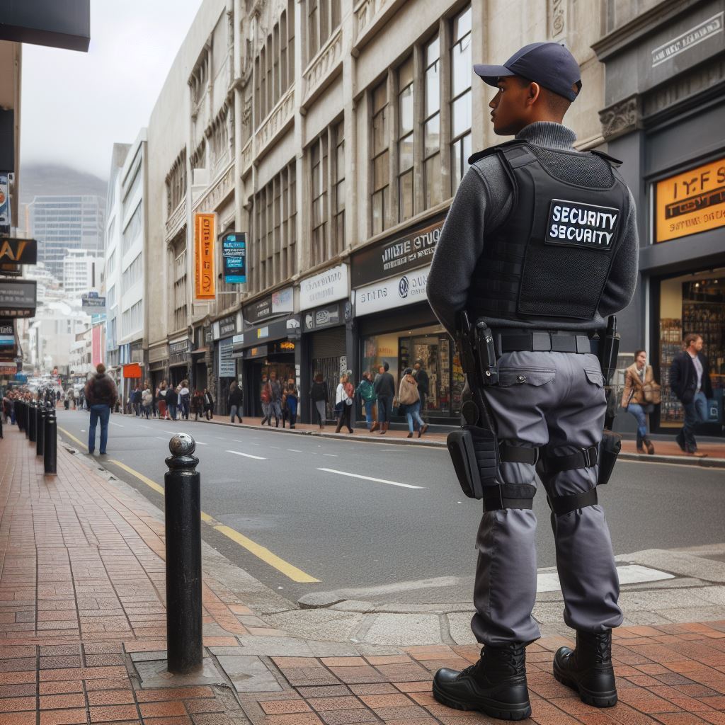 10 best security companies in Cape Town - bustling Cape Town street, showcasing security personnel on duty