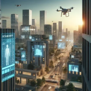 futuristic cityscape integrating AI security technologies - security companies