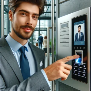 An employee using a biometric access control system - security
