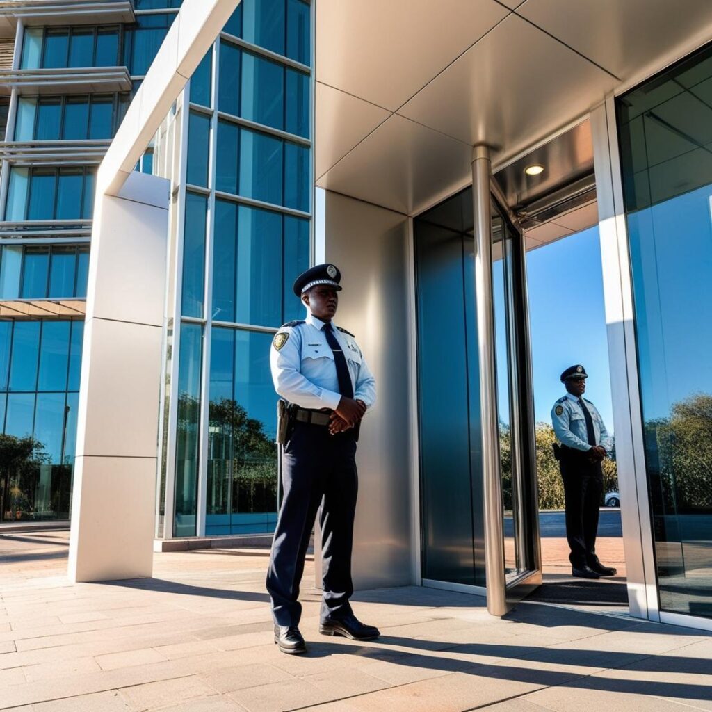 security guard grading: entrance of a modern office building in cape town